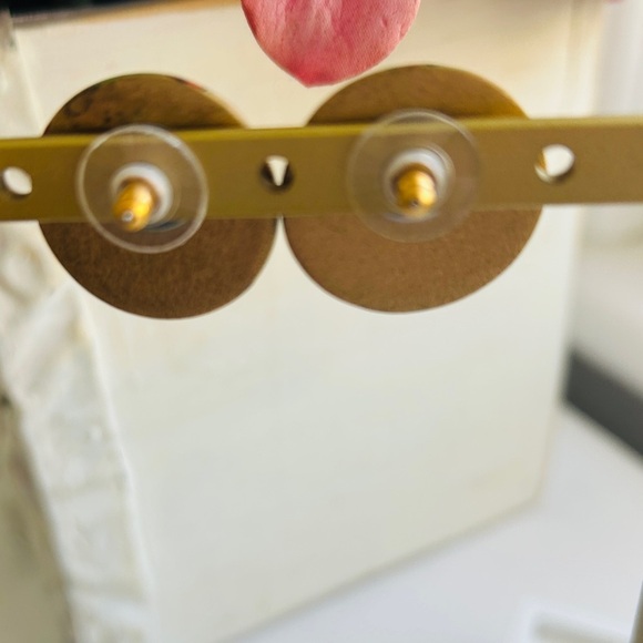 Vintage 1990s Button Stud Earrings Leopard Print Round Bronze Tan Black Design - Picture 6 of 10